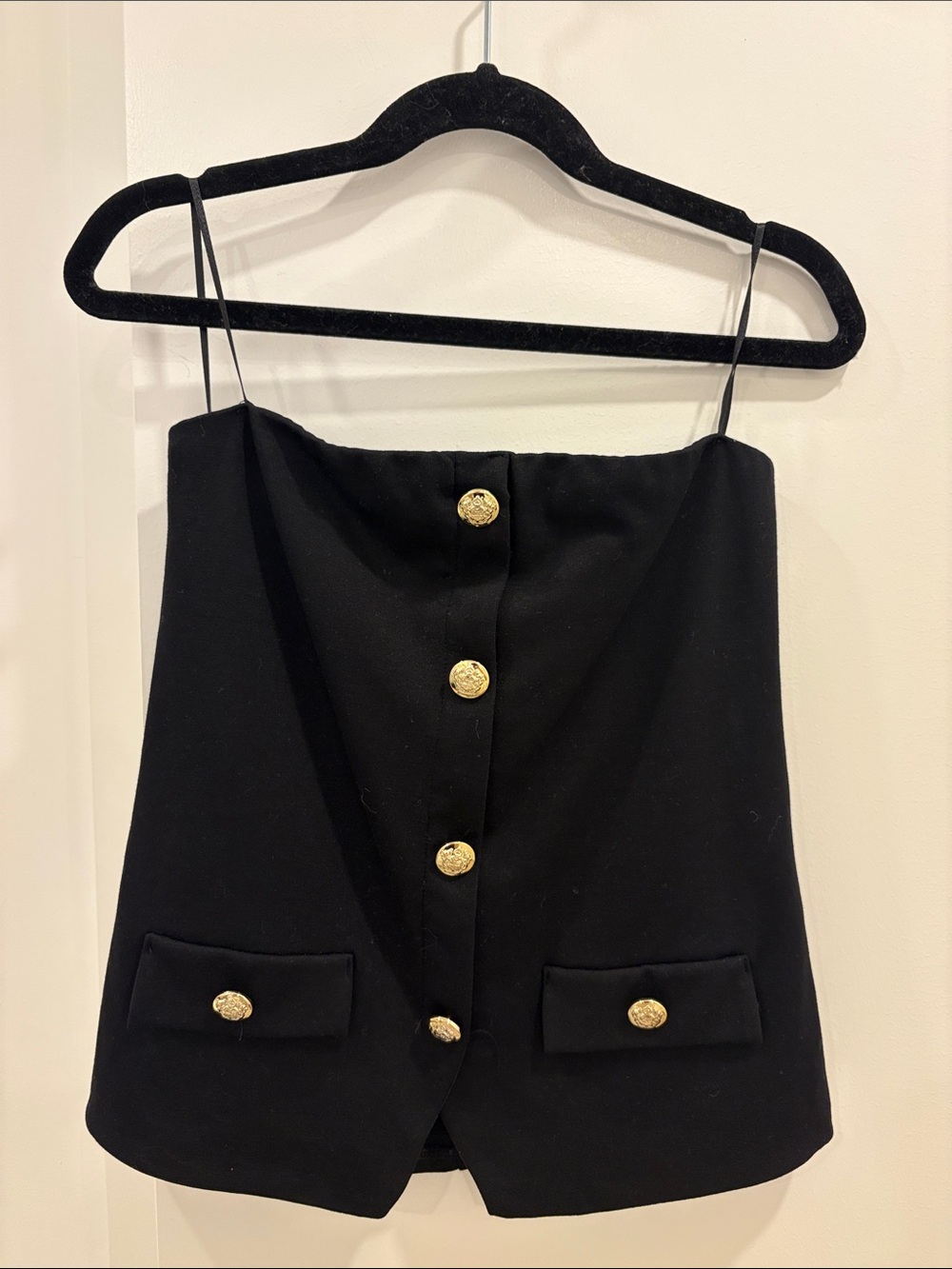 Black Strapless Top with Gold Buttons